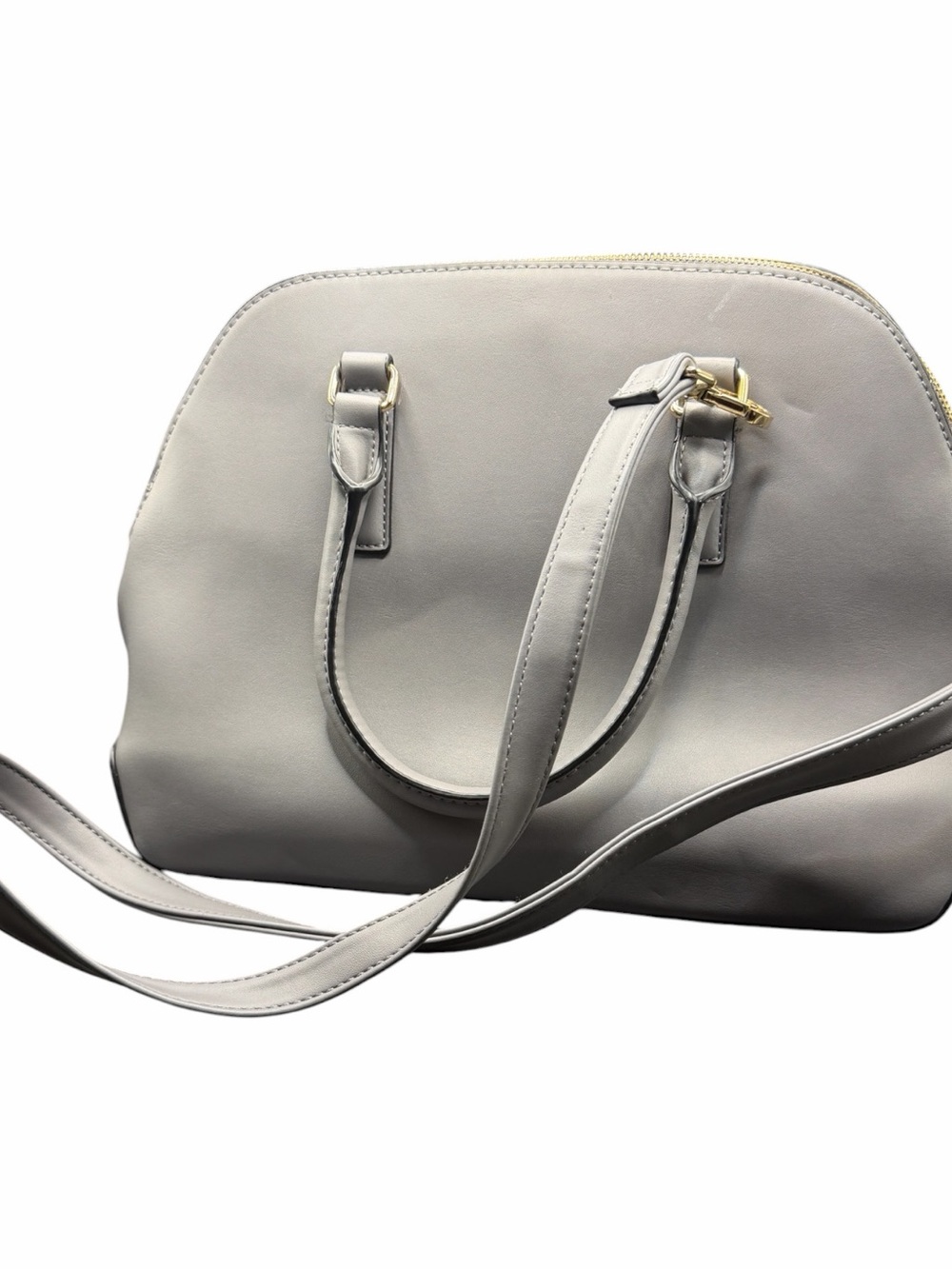 A New Day Gray Dome Satchel with Gold Hardware and Removable Strap